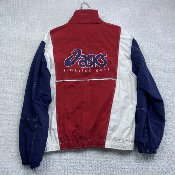 VTG Asics Sporting Gear Windbreaker Jacket Red / Blue Full Zip Men M Back Print - Picture 9 of 12